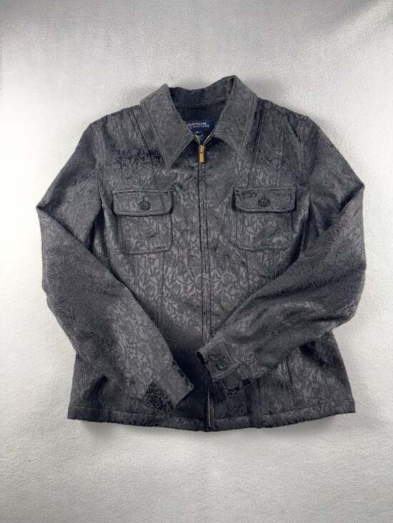Jones New York Signature Jackets & Blazers - Jones New York Signature Jacket Size M Black Floral Embossed Full Zip
